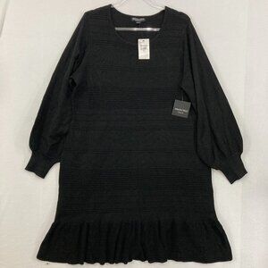 New Absolutely Famous size 2X Black Crew Neck Puff Sleeve Sweater Dress